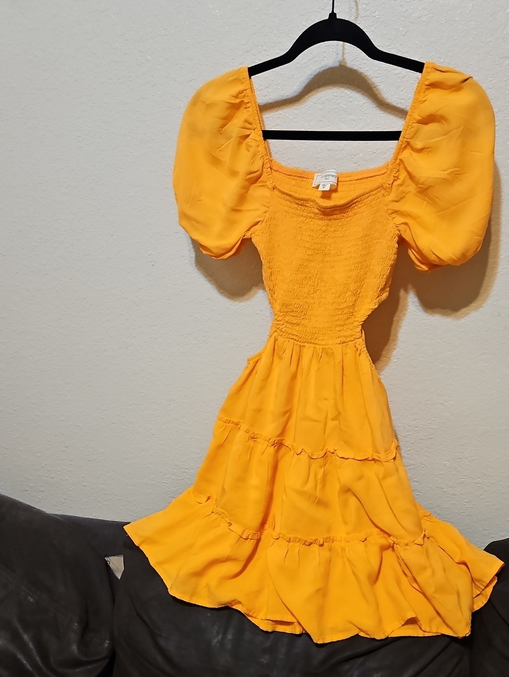 Sunshine Puff-Sleeve Smocked Mini Dress - Tangerine With Side Cut Outs
